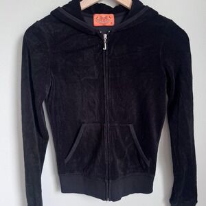 Juicy Couture Black Velour Tracksuit Matching Set Zip Hoodie Flares S